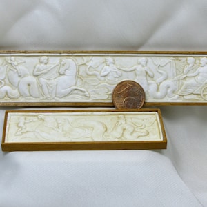 Miniature classical frieze, plaster with walnut frame, 1/12 scale