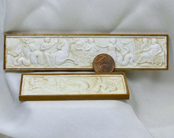 Featured listing image: Miniature classical frieze, plaster with walnut frame, 1/12 scale