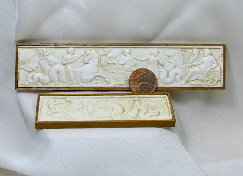 Miniature classical frieze, plaster with walnut frame, 1/12 scale image 1