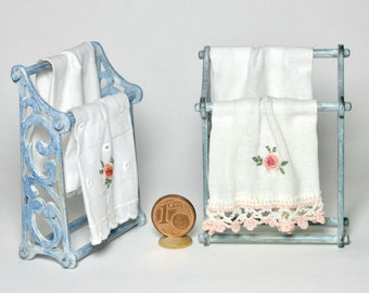 Shabby chic miniature towel rack, 1/12 scale