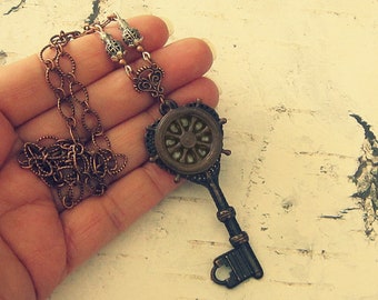 Ship Wheel Key Necklace, Ship Wheel Key Jewelry, Unique Nautical Necklace, Unique Nautical Jewelry, Gift For Nautical Enthusiast, For Her
