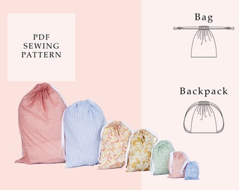 Drawstring Bag Sewing Pattern: 7 Sizes, Backpack, Santa Sack (PDF Pattern)