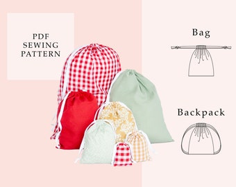 Drawstring Bag Sewing Pattern 7 sizes, Santa Sack PDF Pattern, Gym Bag Sewing pattern