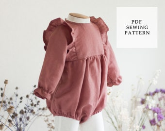 Patron de couture PDF pour barboteuse, modèle de barboteuse pour bébé, modèle de couture Combishort pour tout-petits, modèle de barboteuse pour enfant