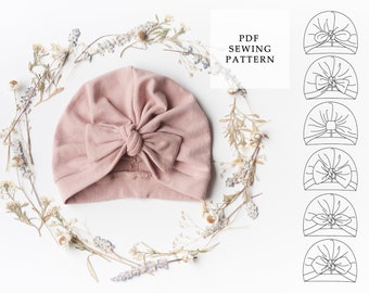 Patrón de turbante de bebé 6 estilos: patrón PDF de turbante, patrón de costura de turbante, turbante de niño fácil PDF, diadema de bebé