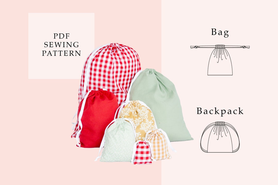 Drawstring Bag Sewing Pattern 7 Sizes, Santa Sack PDF Pattern, Gym Bag ...