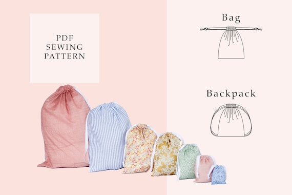 Drawstring Bag Sewing Pattern: 7 Sizes, Backpack, Santa Sack (PDF Pattern)