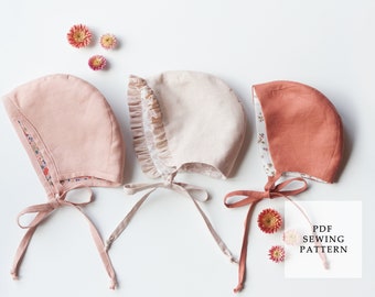 Baby Bonnet Schnittmuster 3 Styles - Häkelanleitung PDF, Häubchen Schnittmuster, Häkelanleitung