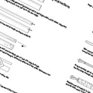 Puede incluir: Un conjunto de instrucciones para hacer un proyecto de manualidades. Las instrucciones incluyen diagramas y texto. El proyecto implica el uso de una regla, un l&aacute;piz y un cuchillo de manualidades.