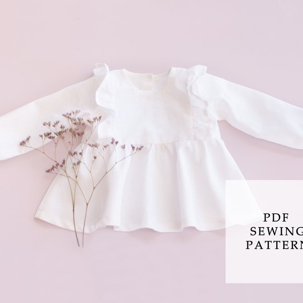Baby Blouse PDF Sewing Pattern, Baby Top Tutorial, Toddler Blouse PDF, Long Sleeve Top Pattern