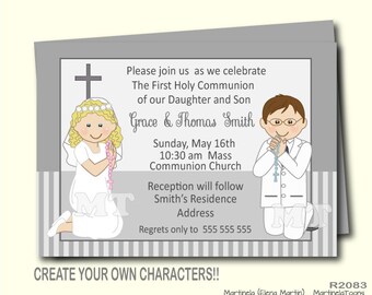 Digital Twin Boys First Communion Invitations Two Boys 1st Etsy