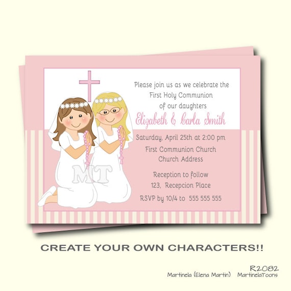 First Communion Invitation Twin Girls First Holy Communion Invite