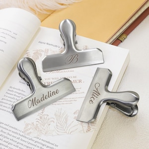 Personalized Engraved Name Journal Clip, Gold Clips for Bag, Custom Office Supplies