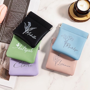 Porte-monnaie personnalisé, Porte-monnaie fleur d'anniversaire, Petite pochette pour pièce de monnaie, Cadeaux pour la mariée, Cadeaux pour enterrement de vie de jeune fille ou jeune garçon, Cadeau d'anniversaire