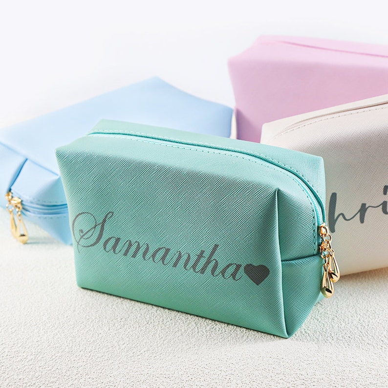 Custom Name Makeup Bag, Cosmetic Bag, Bridal Party Bag, Travel Toiletry