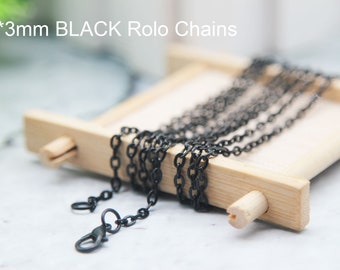 2x3mm Black Rolo Chains -Oval Rolo Link Chain-Necklace Chains-Lenght Optional and Quantity