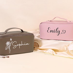 Custom Name Makeup Bag, Leather Cosmetic Bag, Bridesmaid Travel Bag for Makeup or Toiletries, Bridal Shower Gift, Birthday Gift for Women