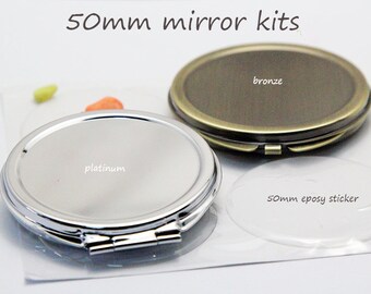 Kit de miroir compact-Miroir de poche vierge-Miroirs compacts vierges à deux côtés avec autocollants en résine époxy-Miroir rond de 50 mm-Bridsmaid Gift Supply