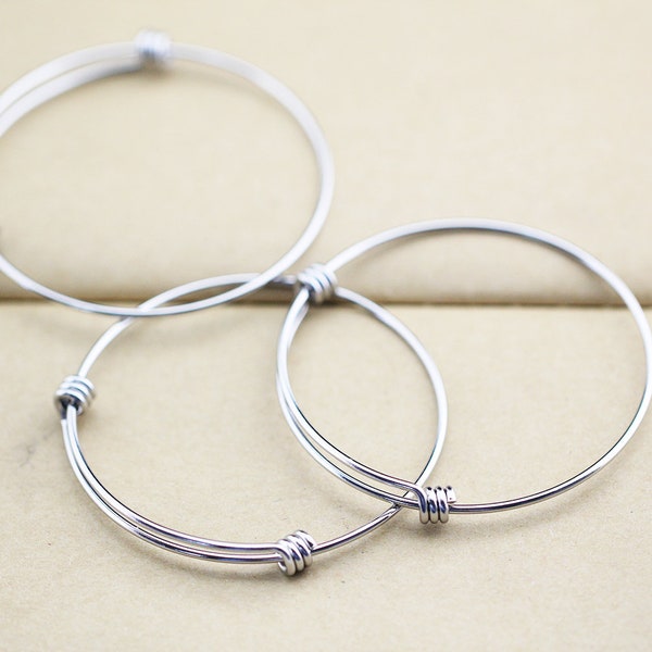 Stainless Steel Bracelets-Bangles-Charm Bracelets-Adjustable Bangle-Expandable Bangles Bracelet Blanks-Stainless Steel Wire Bangle-65mm