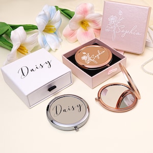 Pocket Mirror Personalized, Compact Mirror with Name, Bridesmaid Makeup Mirror with Gift Box, Portable Hand Mirror, Bridal Party Gifts