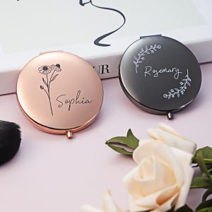 Espejo compacto personalizado, espejo de viaje, espejo de bolsillo, espejo portátil, regalo de dama de honor, regalo de cumpleaños para amigos, regalo de boda.
