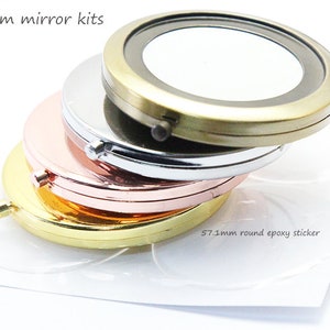 5 compact mirror kits-57mm pocket mirror-Blank compact mirror frame-two sided blank compact-Mirror with Epoxy Sticker-Bridsmaid Gift Supply image 1