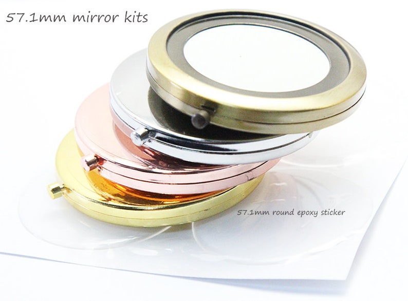 5 compact mirror kits-57mm pocket mirror-Blank compact mirror frame-two sided blank compact-Mirror with Epoxy Sticker-Bridsmaid Gift Supply image 1