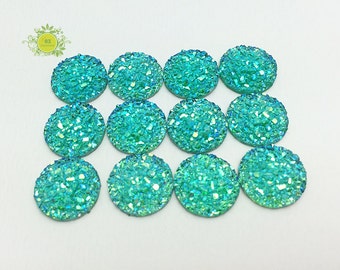 12mm Round Turquoise Cabochon-Faux Druzy Cabochon AB aqua druzy--12mm Glitter Cabochon-Faux Drusy Cabochon-Flat back cabochon-10mm&12mm-#18