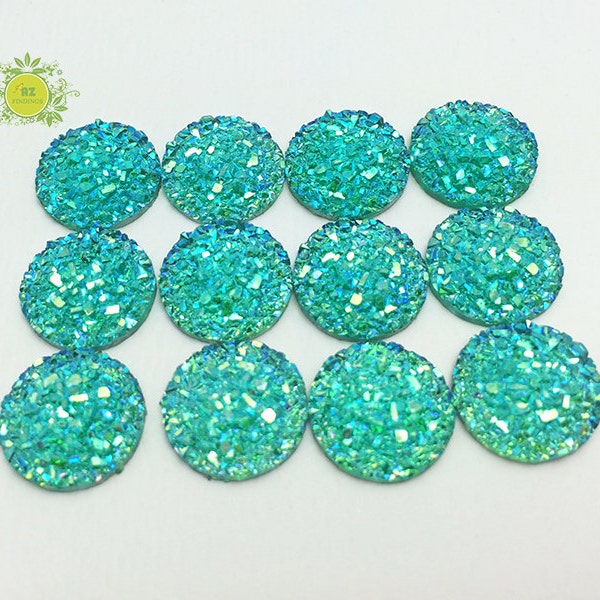 12mm Round Turquoise Cabochon-Faux Druzy Cabochon AB aqua druzy--12mm Glitter Cabochon-Faux Drusy Cabochon-Flat back cabochon-10mm&12mm-#18