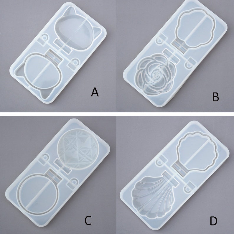 Makeup Mirror Silicone Resin Mold-Creative Shell Cat Rose Round Shape Mirror Resin Molds-Handmade Makeup Mirror Mold