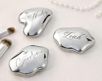 Personalized Engraved Compact Mirror | Silver Pocket Mirror with Name | Custom Bridesmaid Gift
