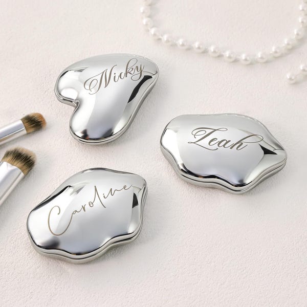 Personalisierter Taschenspiegel mit Gravur | Silber Taschenspiegel mit Name | Benutzerdefinierte Brautjungfer Geschenk
