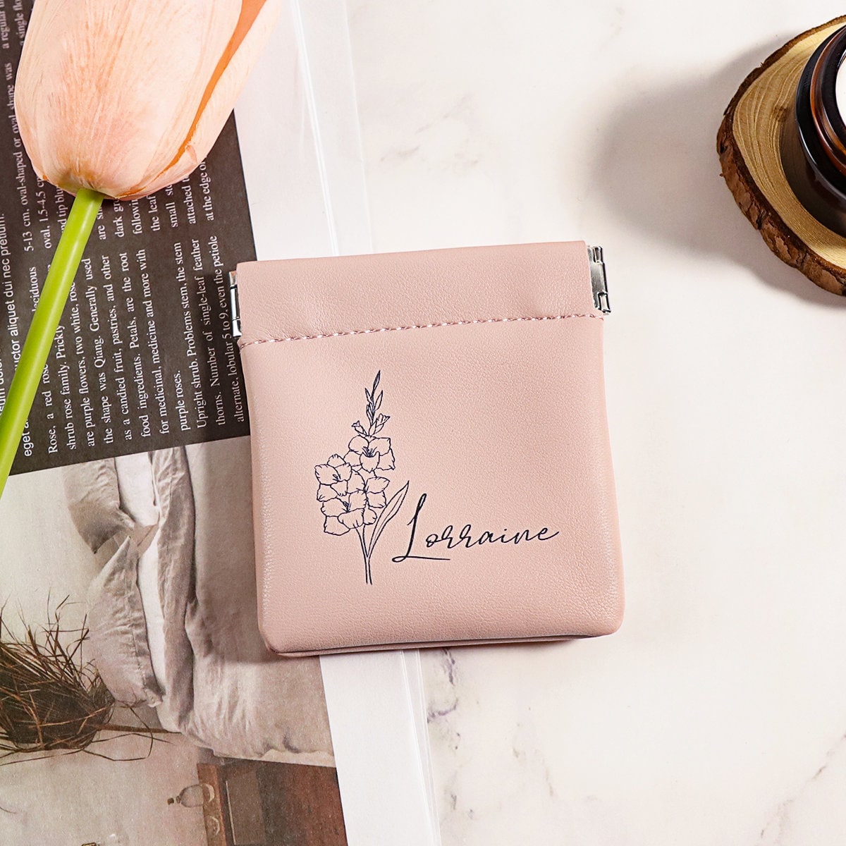 Mini Personalized Coin Purse, Birthday Flower Coin Purse, Small Wallet, Small Coin Pouch, Coin Purse for Women, Mini Jewelry Bag, Girl Gifts