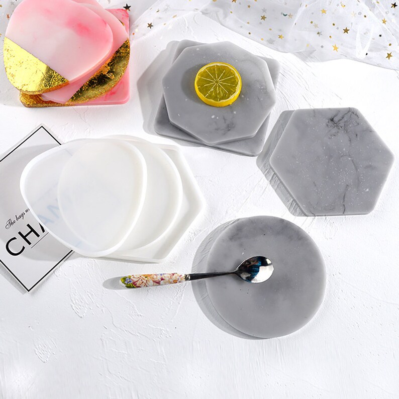 Coaster Silicone Mold RoundSquareHexagonOctagonTriangle Coaster Resin Mold-Table Coffee Tray Mould-Crafts Mold