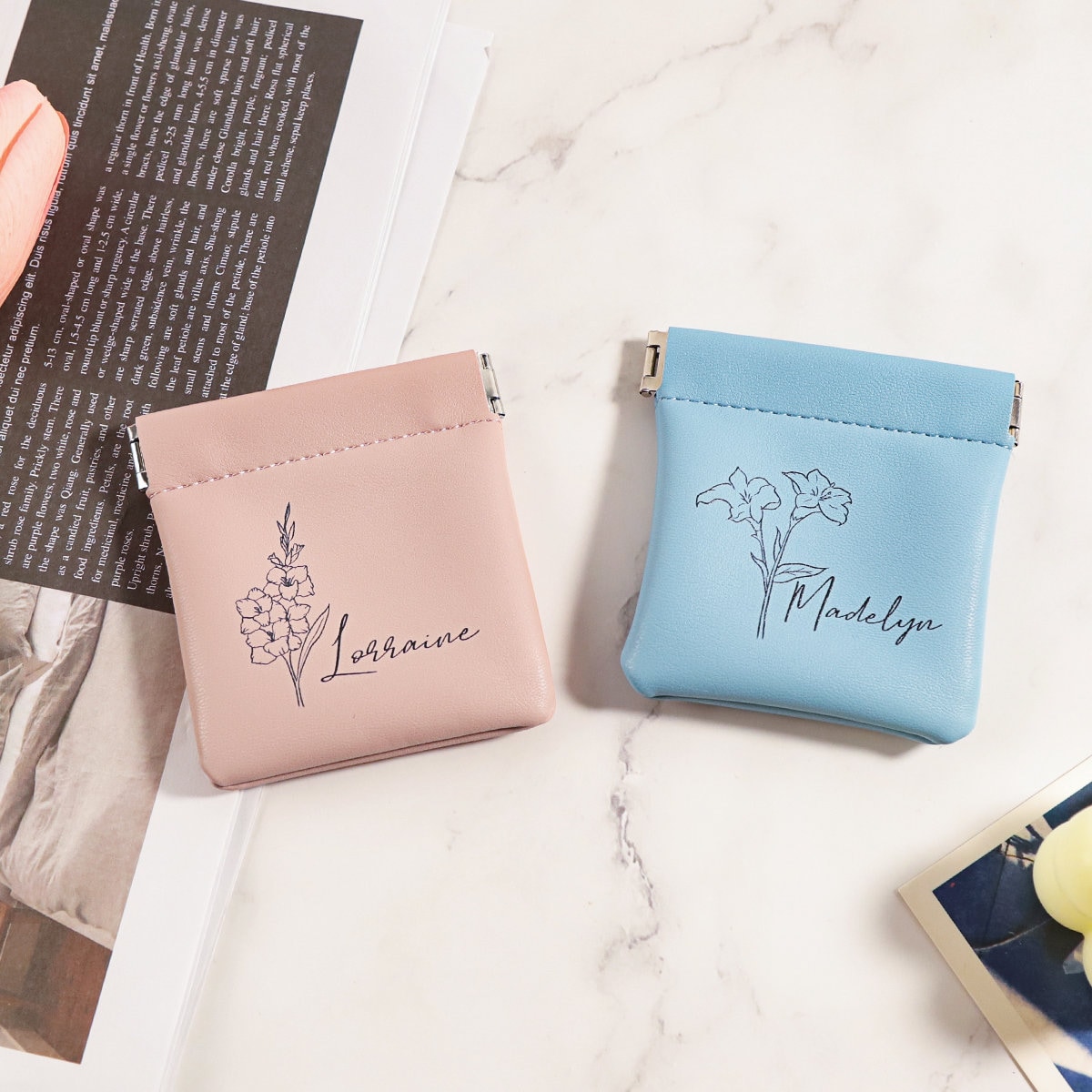 Mini Personalized Coin Purse, Birthday Flower Coin Purse, Small Wallet, Small Coin Pouch, Coin Purse for Women, Mini Jewelry Bag, Girl Gifts