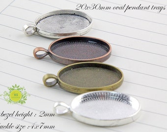 22x30mm Pendant Trays-Glass Cabochon Setting-Bezel Blank-Oval Pendant Tray Setting-Optional Glass-20pcs/lot 0604