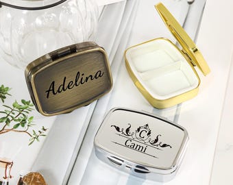 Portapillole personalizzato, portapillole a 2 scomparti, scatola per medicinali personalizzata, contenitore per pillole, portapillole da viaggio, piccola scatola a scomparti, regali di Natale