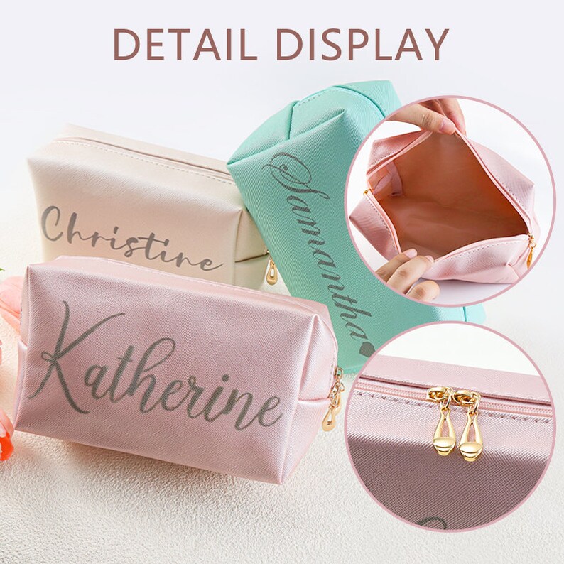 Custom Name Makeup Bag, Cosmetic Bag, Bridal Party Bag, Travel Toiletry