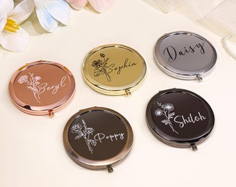 Bridesmaid Makeup Mirror Personalized, Compact Mirror and Gift Box, Pocket Mirror with Name, Portable Mirror, Bridesmaid Gift, Xmas Gifts