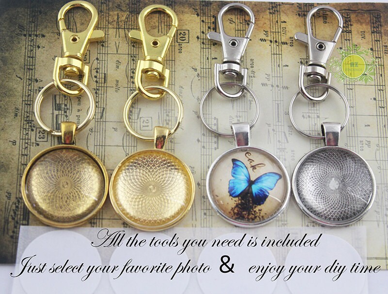 10 Key chain Kits25mm 1 Round Pendant Trays10 key Etsy