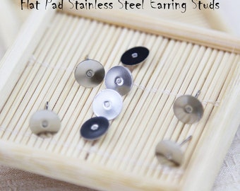 100Pcs 316L Surgical Stainless Steel Flat Pad Earring Studs with backs-Stainless Steel Ear post-Glue On Posts-N size