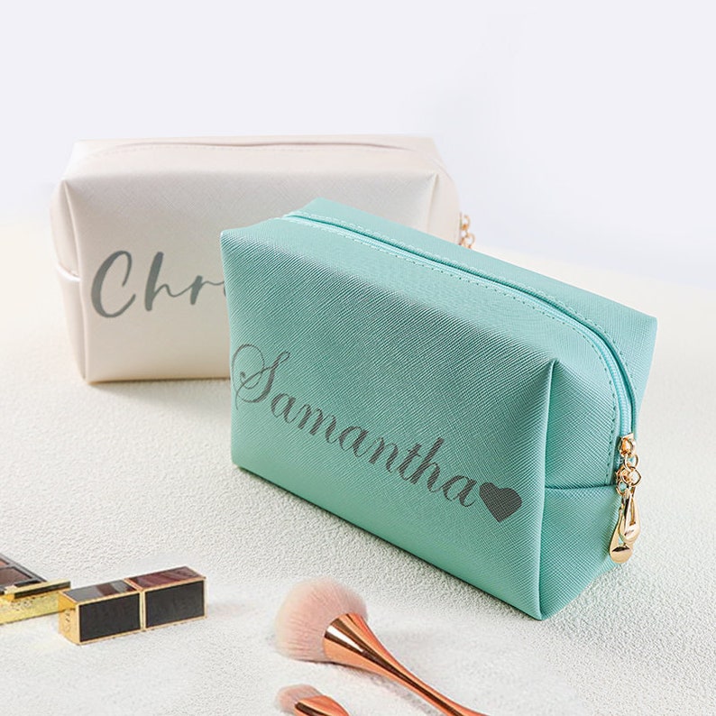 Custom Name Makeup Bag, Cosmetic Bag, Bridal Party Bag, Travel Toiletry
