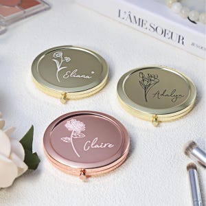 Miroir compact personnalisé | Miroir de poche | Miroir de maquillage | Cadeaux personnalisés pour elle | Cadeaux des fêtes pour femmes | Miroir avec nom