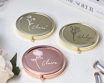 Espejo compacto personalizado / Espejo de bolsillo / Espejo de maquillaje / Regalos personalizados para ella / Regalos navideños para mujeres / Espejo con nombre