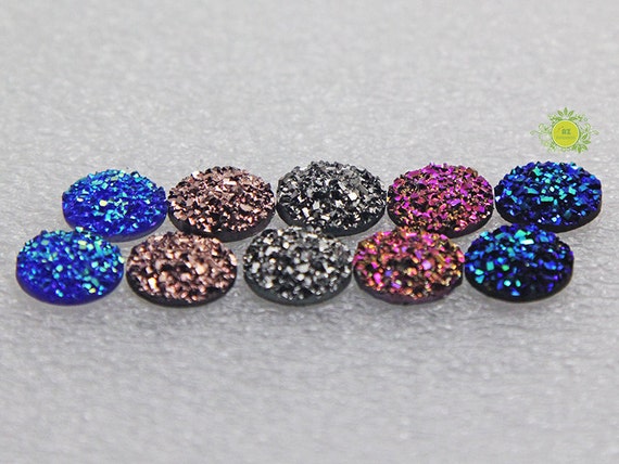 12mm Drusy Druzy Faux Quartz Round Cabochons 10 pcs Silver AB