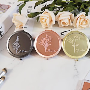 Espejo compacto personalizado, espejo de maquillaje de bolsillo, espejo de dama de honor, espejo de viaje, espejo de mano, regalo con nombre personalizado, regalos para despedidas de soltera