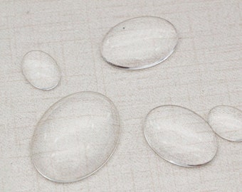 20PCS Glass-Oval Domed Glass Cabochons-Dome Magnify Glass-Flat Back Clear Glass-Glass Tile Clear-Glass Tiles for Pendants