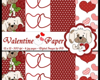 Valentine Day Digital Papers Heart Scrapbooking Paper for Backgrounds Dollhouse Wallpaper Jewelry Invitations Cards with Clipart Elements