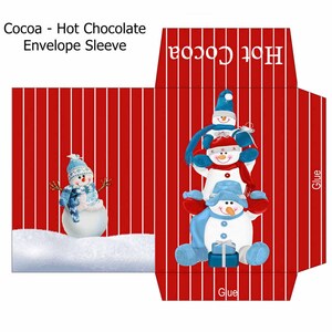 Hot Cocoa Wrapper With Snowmen, Cocoa Envelope, Hot Chocolate Printable Packet, Cocoa Sleeve, Digital Printable Cocoa Packet