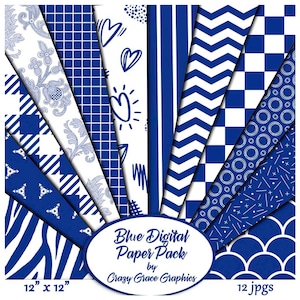 Cobalt Blue Digital Paper Pack Instant Download for Journals Planners Backgrounds Scrapbooking or Gift Wrap Paper